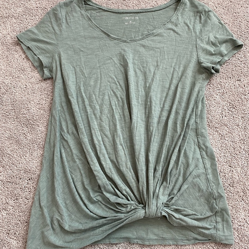 Maurices Olive Green Knot Tie Short Sleeve Shirt